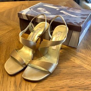 Nina Gold Luster Satin Strappy Sandal with Straps Size 8
